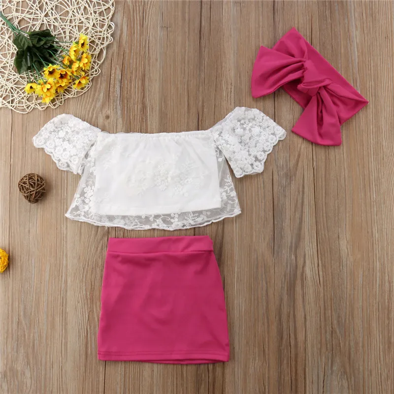 Noi Pudcoco Copii Baby Girl Haine de Culoare Solidă de Pe umăr Dantelă Florale Rezervor Topuri Tricou Talie Mare Roșu Fuste de Moda de Vara Set
