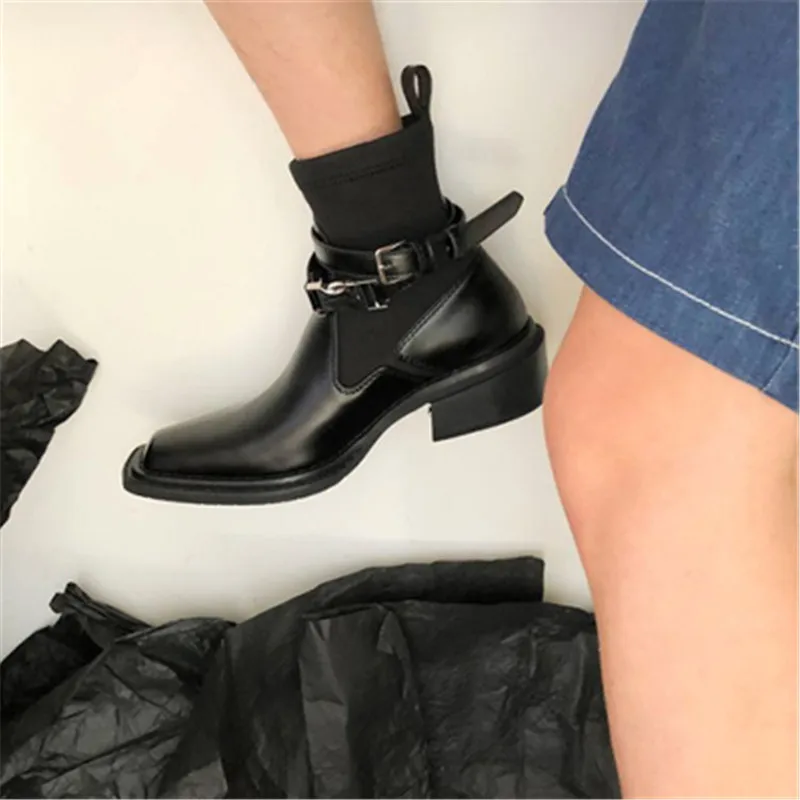 Femei Cizme De Toamna Curea Sac De Design Dark Goth Glezna Cheslea Cizme De Deget De La Picior Pătrat De Moda De Sex Feminin Pantofi De Brand Office Lady Pantofi De Toamnă