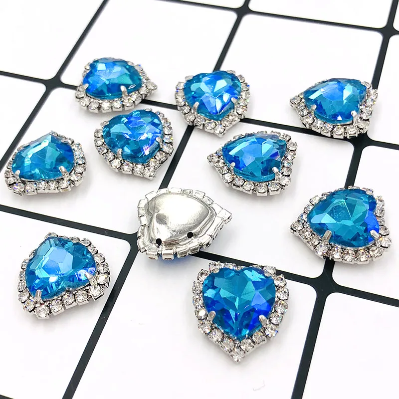 Fierbinte de vânzare 12mm 14mm 10buc Lacul albastru AB forma de Inima coase pe pietre de cristal de sticlă butonul cu gaura Diy accesorii bijuterii