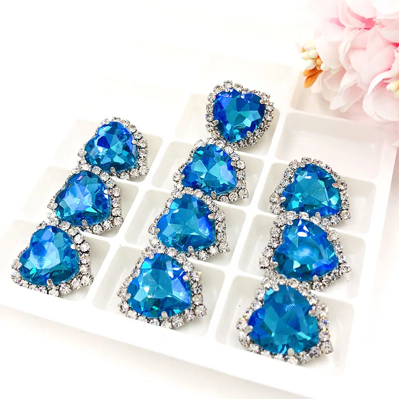 Fierbinte de vânzare 12mm 14mm 10buc Lacul albastru AB forma de Inima coase pe pietre de cristal de sticlă butonul cu gaura Diy accesorii bijuterii