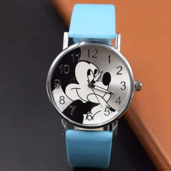 Disney desene animate Drăguț cuarț ceas de mână pentru copii din piele Doamnelor ceas Mickey femei ceasuri copil băiat fete relojes Papusa accesorii