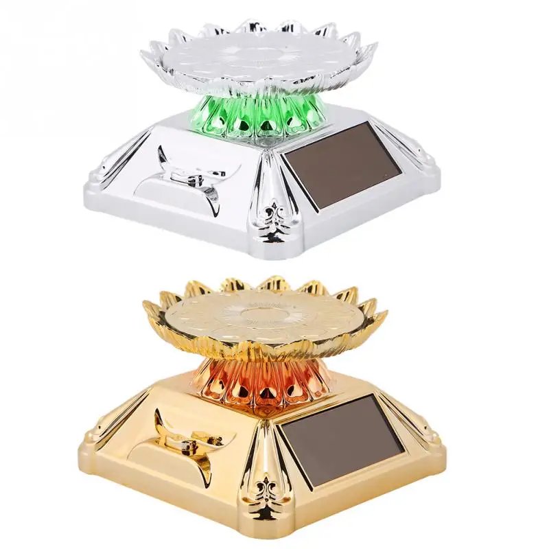 Solar Prezenta 360 de Rotație placă Turnantă a CONDUS Lumina de Lotus Forma de Inel Ceas Telefon de Afișare Stand Caz de Organizator de Aur/Argint