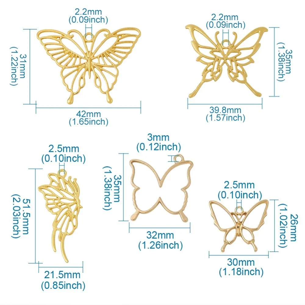 10buc/cutie de Aliaj de Aur Fluture Pandantive Spate Deschis Bezel pentru DIY UV Rășină Colier Bratari DIY Bijuterii de Luare Decor