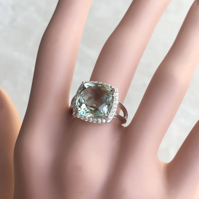 CSJ Elegant verde ametist inel perna cut12mm piatră prețioasă inele sterling 925 de argint bijuterii fine pentru femei fata cu cutie de cadou