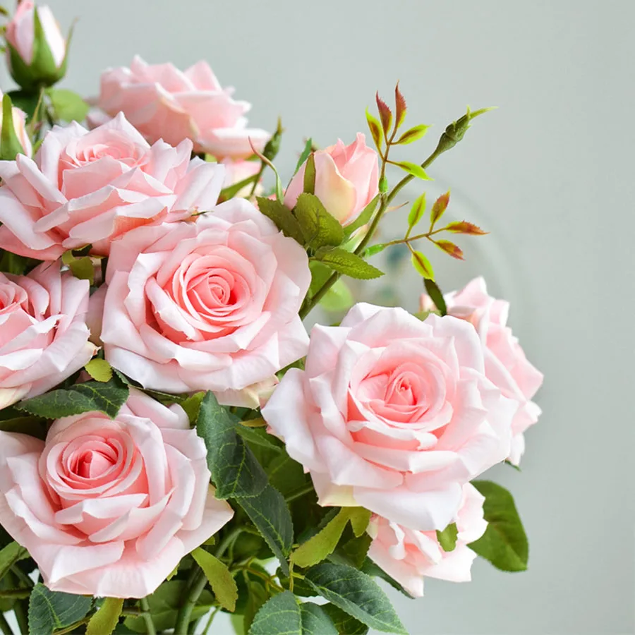 65cm long branch 3 capete de trandafiri mare de flori artificiale albe de mătase roz mare de flori false boboci de trandafir buchet de flori faux tesatura