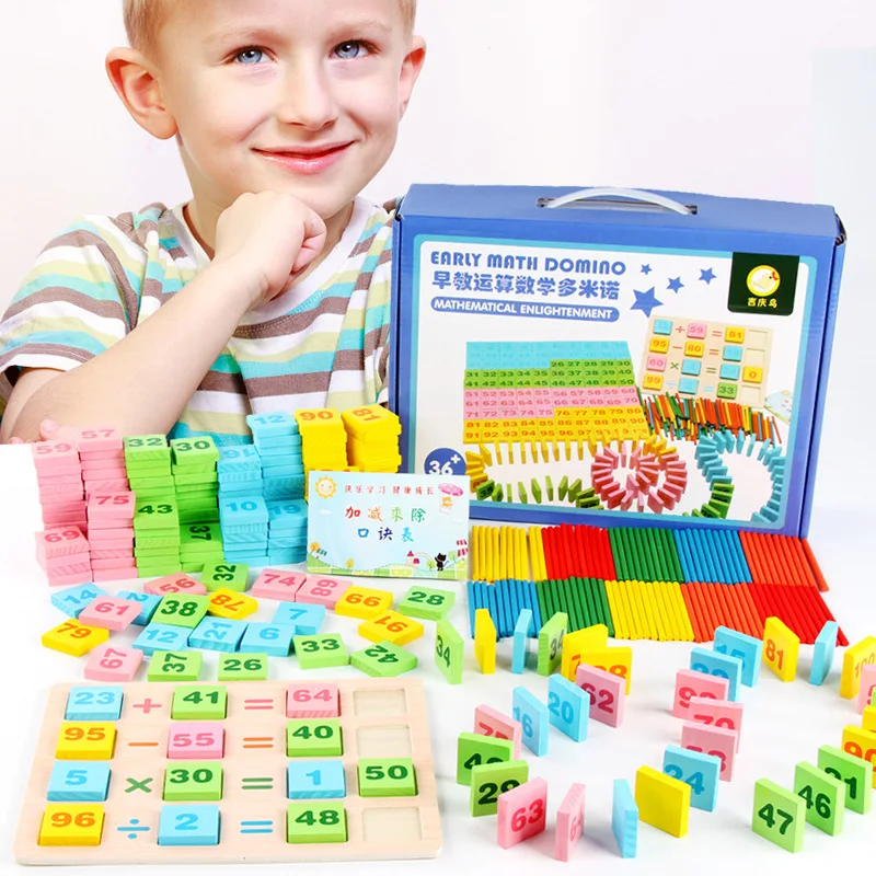 200PCS Copil Jucărie din Lemn Domino Bloc Montessori din Lemn Matematica Jucarii pentru Copii de 3-8 Ani Joc de Numărare Cadouri Amuzante Copii