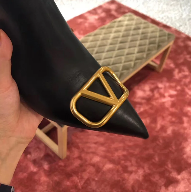 De Lux De Designer, Pantofi Femei Cizme De Piele Sexy Subliniat Toe Glezna Cizme Toc Pompe Negru Scurt Papuceii Zapatos De Mujer