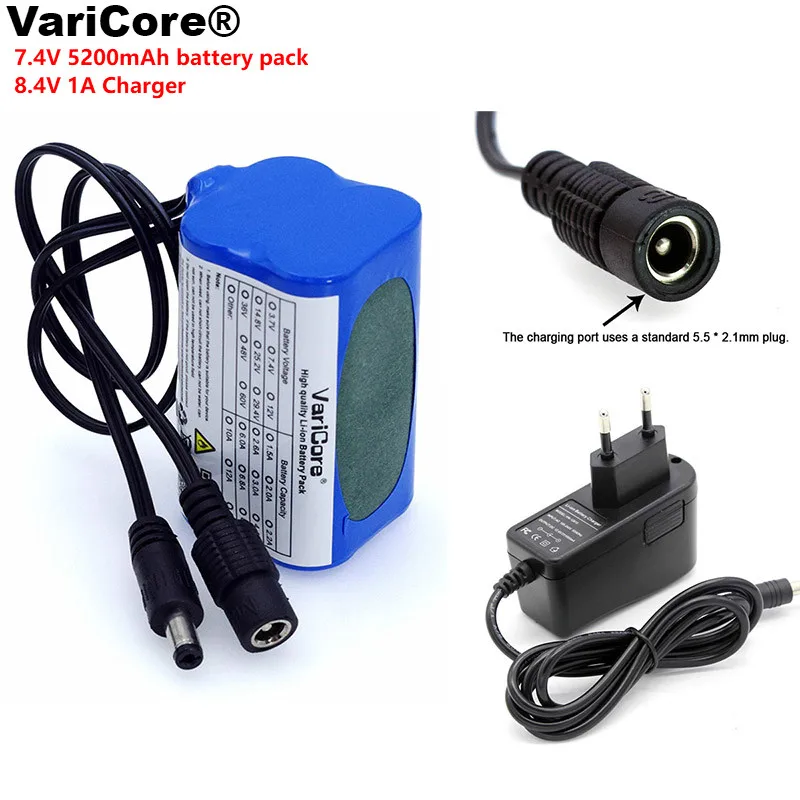 VariCore 7.4 V 5200mAh 8.4 V 18650 li-ion Baterie biciclete lumini frontale faruri speciale baterie DC 5.5*2.1 MM+ Încărcător de 1A