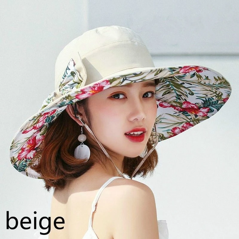 Femeile Margine Largă Pălărie de Soare pe Plajă Florale 56-58cm Vara Bowknot Reversibil Pliabil Moda palarie de soare 6 Culori Fete Pălării 904-A433