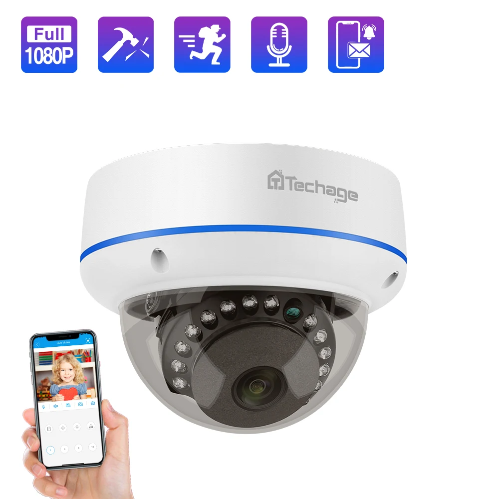 Techage 1080p 2mp Dom POE Camera 48V Rețea HD Onvif Acasă de Securitate CCTV de Supraveghere Video P2P IR Viziune de Noapte Camere IP