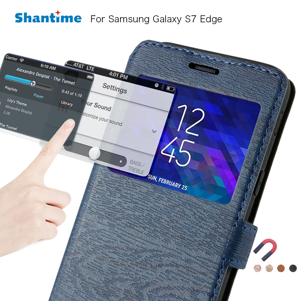 Piele Pu Caz De Telefon Pentru Samsung Galaxy S7 Edge Flip Case Pentru Samsung Galaxy S7 Fereastra De Vizualizare Cartea Caz Tpu Silicon Capac Spate