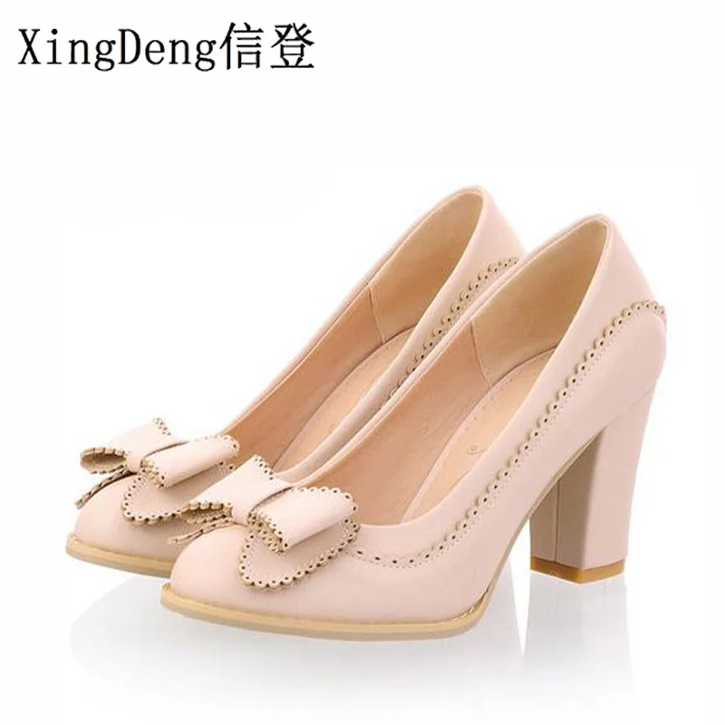 XingDeng Femei De Moda Dulce Rotund Toe Petrecere Pantofi Cu Toc Plus Dimensiune 34-43 Doamnelor De Primăvară De Toamnă, Biroul De Pompe Papioane Stiletto