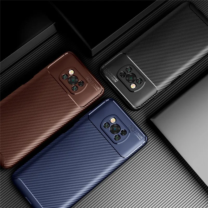 Pentru Xiaomi POCO X3 NFC Cazuri Silicon Moale TPU Caz Fibra de Carbon Armura Telefon Caz Acoperire Pentru POCO x3 Cadru rezistent la Șocuri Coque