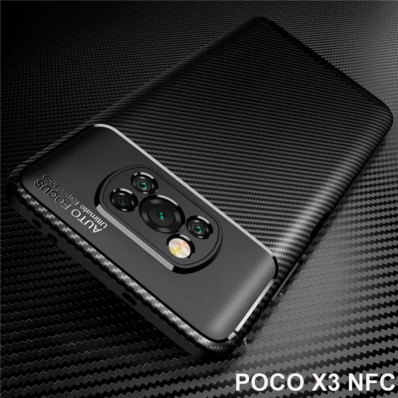 Pentru Xiaomi POCO X3 NFC Cazuri Silicon Moale TPU Caz Fibra de Carbon Armura Telefon Caz Acoperire Pentru POCO x3 Cadru rezistent la Șocuri Coque