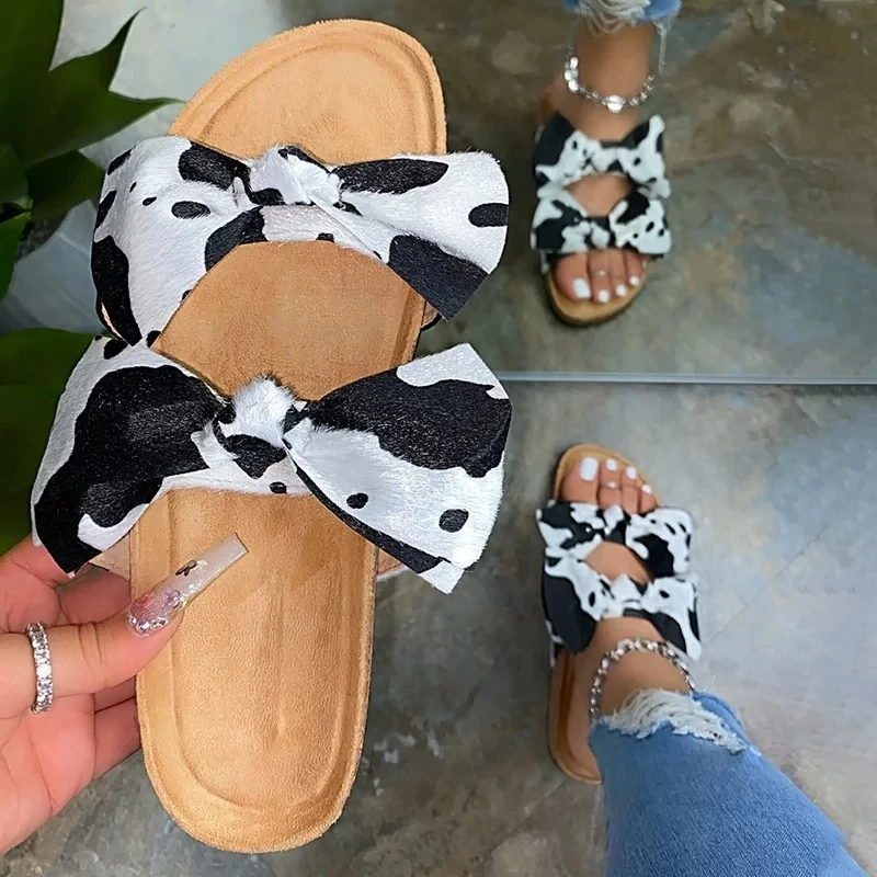 Vara 2020 Moda Turma de Imprimare pentru Femei Papuci de Fluture nod în Afara Sandale Slip-on Doamnelor Drăguț Plat Fierbinte