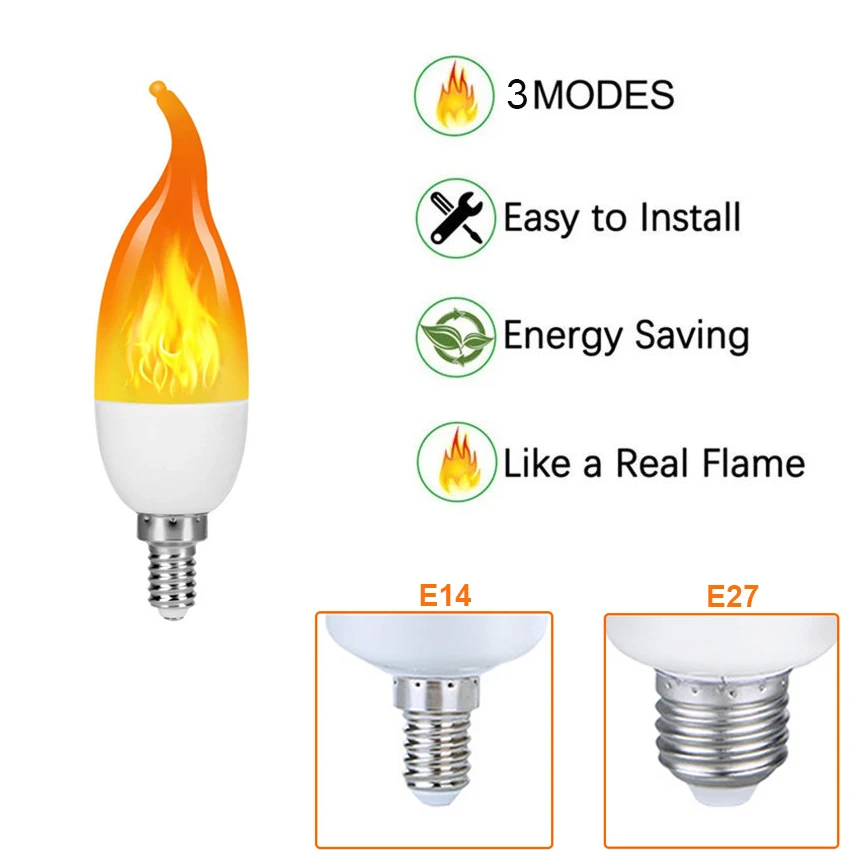 E14 E27 Flacără Bec Lampa LED cu Efect de Flacără Simulat Foc Becurile Pâlpâie timp de Emulare Decor Petrecere în aer liber de Iluminat cu LED