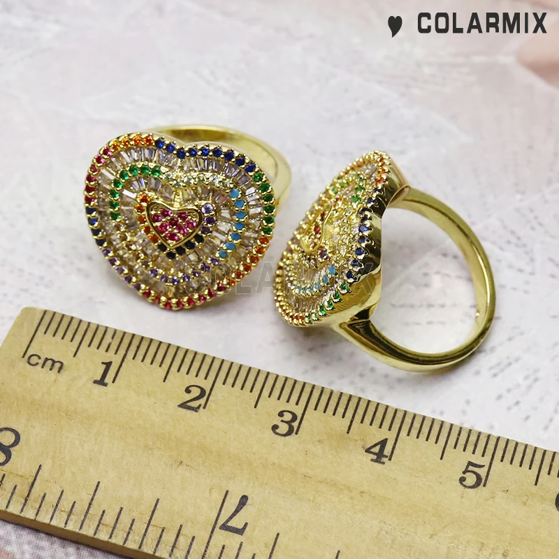 5 Bucati de Cristal inele de inima inima mare inele pentru femei curcubeu zircon bijuterii accesorii moda cadou pentru femei 51184
