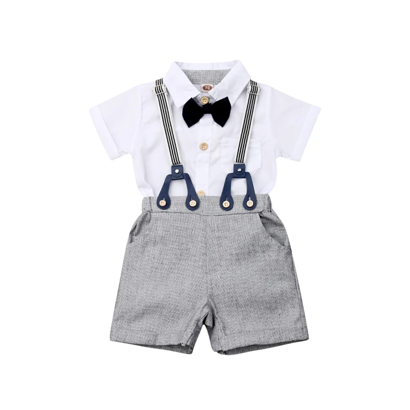 Moda Copil Nou-Născut Baieti Set Haine De Vara Maneca Scurta Bluze Bluza+Salopete Pantaloni Scurți Formale Costum Copil Domn Băieți Haine