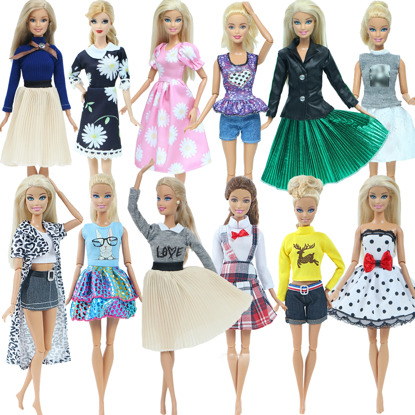 En-gros Aleatoare 10 Seturi de Imbracaminte Papusi Accesorii pentru Papusa Barbie Haine de Jucărie Tinuta Bluze Tricou pantaloni Pantaloni Fusta Rochie