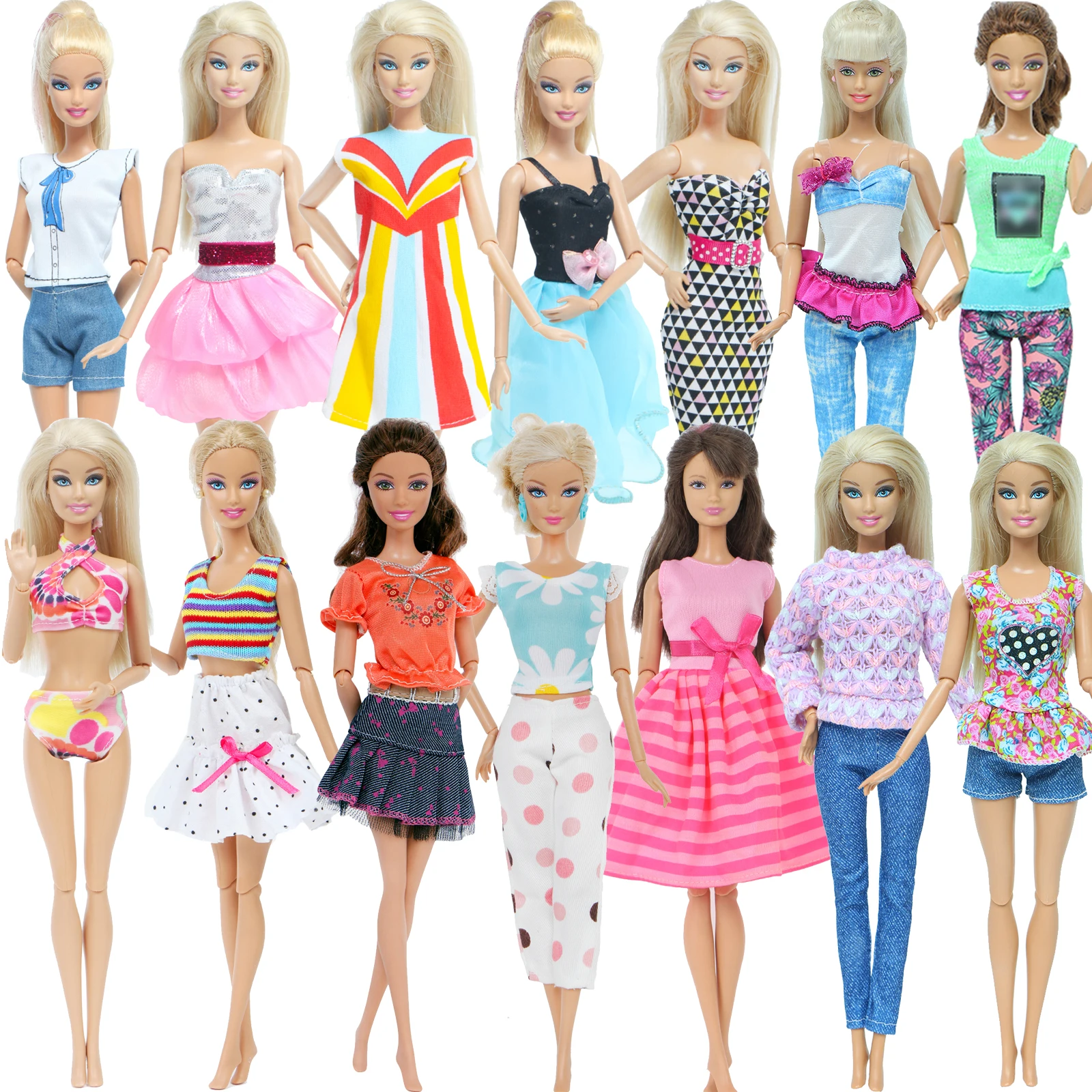 En-gros Aleatoare 10 Seturi de Imbracaminte Papusi Accesorii pentru Papusa Barbie Haine de Jucărie Tinuta Bluze Tricou pantaloni Pantaloni Fusta Rochie