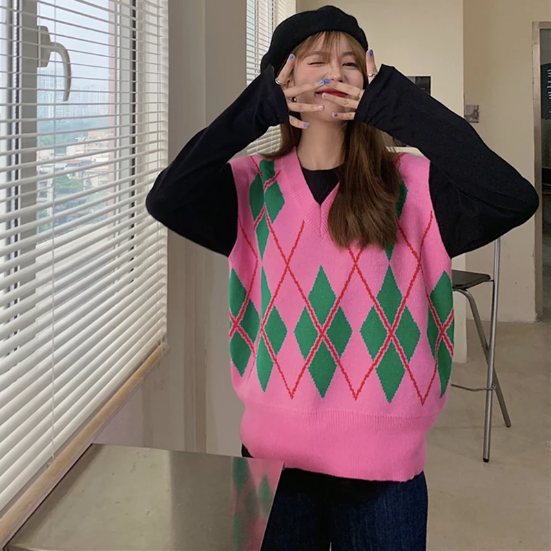 Korean Roz Pulover Vesta pentru Femei 2020 Toamna Iarna Pulover vesta Vesta tricotate Vesta fără Mâneci jecket gilet femme