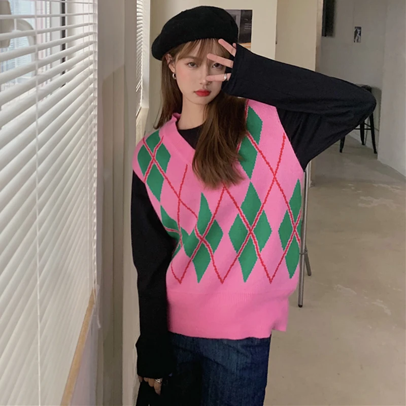 Korean Roz Pulover Vesta pentru Femei 2020 Toamna Iarna Pulover vesta Vesta tricotate Vesta fără Mâneci jecket gilet femme