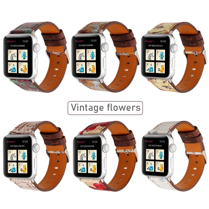 Bucla Curea pentru Apple Watch Band 38/42mm iWatch Vintage flori brățară din piele benzi pentru Apple watch seria 6/SE/5/4/3 44/40mm