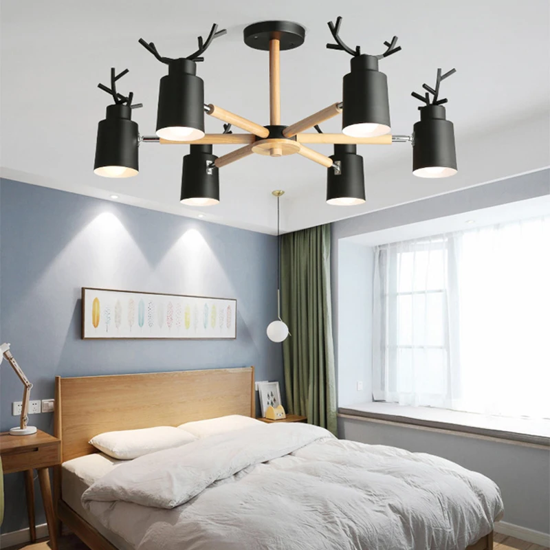 Nordic log camera de zi dormitor candelabru led E27 abajur metal personalitate creatoare bucatarie si restaurant cald candelabru din corn de cerb