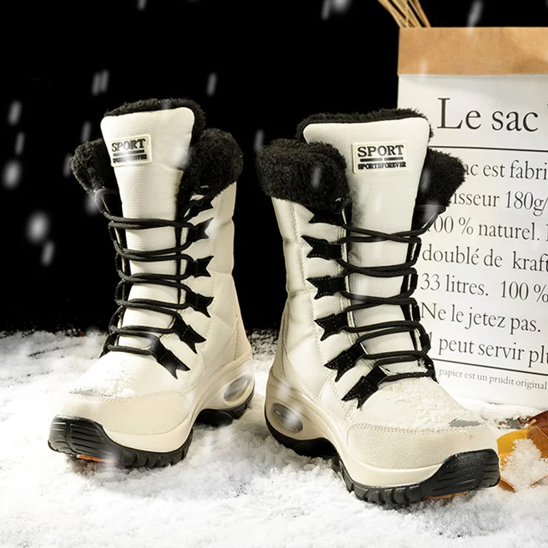 Noi De Iarna Cald Pluș Femei Cizme De Zăpadă Non Alunecare Platforma Adidas Mid-Calf Lace Up Pantofi Femei Cizme De Iarna Pentru Femei Negru Papuceii