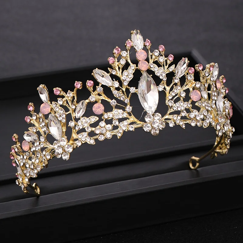 Coroana de mireasă Nunta tiara Baroc Roz de Cristal Stras Coroana de Aur Caciulita Petrecerea de Nunta Accesorii de Par, Bijuterii