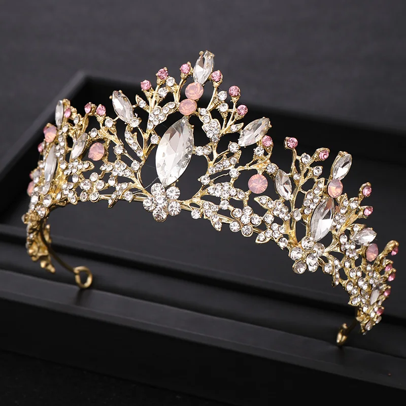 Coroana de mireasă Nunta tiara Baroc Roz de Cristal Stras Coroana de Aur Caciulita Petrecerea de Nunta Accesorii de Par, Bijuterii