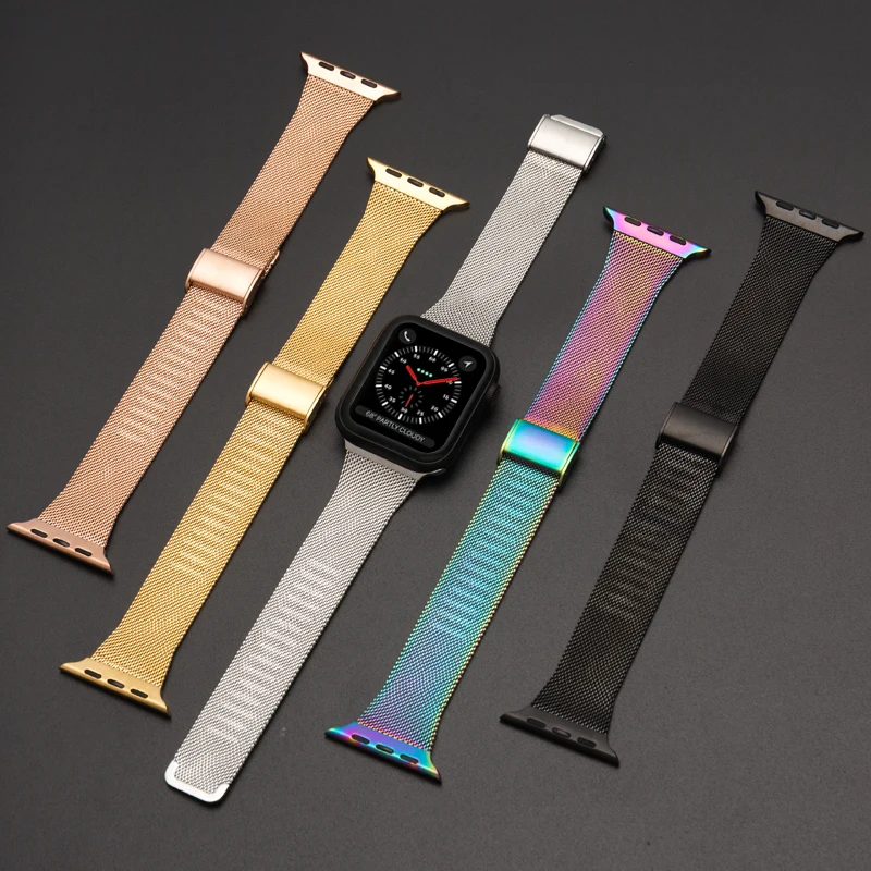Aplicabile la Apple Watch1 / 2/3/4/5 / Apple Watch cu oțel inoxidabil Milanese catarama partea îngustă plasă de curea Apple watch curea