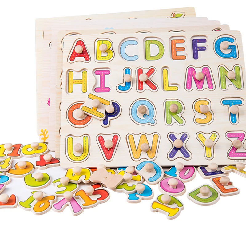 Jucarii din lemn pentru Copii Puzzle Bord de Învățare Alfabet Mobil Bord cu Buton Jigsaw Puzzle-uri Pentru Copii de 3 Ani ME1864H