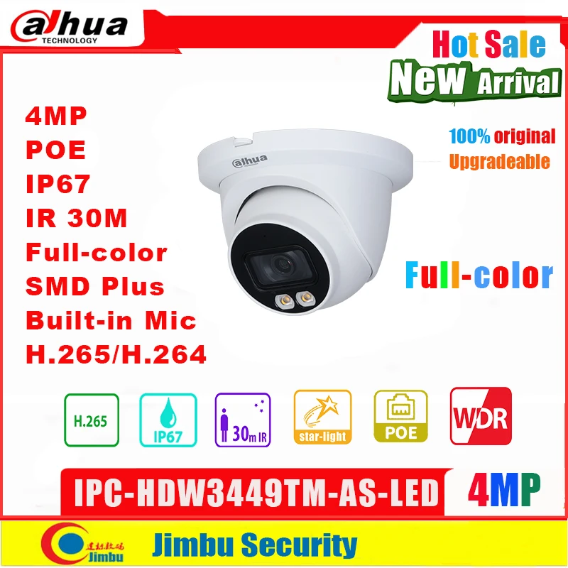 Dahua Full color Camera IP IPC-HDW3449TM-CA-LED 4MP WizSense Cald LED Ochi de Rețea poe aparat de Fotografiat built-in Microfon SMD Plus
