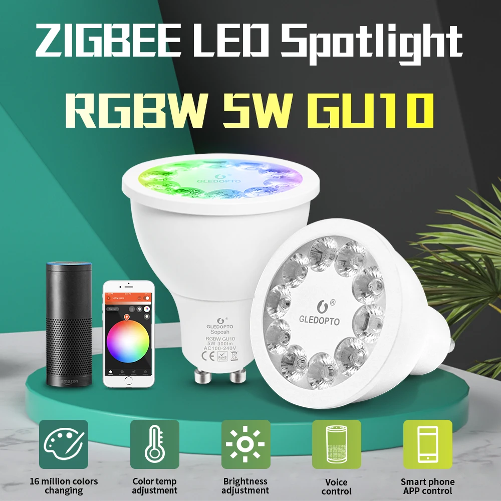 GLEDOPTO Smart Home Bec cu Reflector RGB Și Alb Cald GU10 Zigbee 5W RGBW GU10 Lucra Cu Amazon Echo Plus SmartThing AC100-240V
