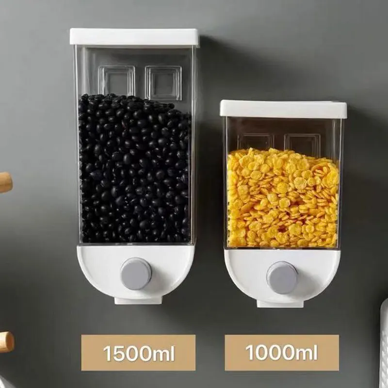 Montat pe perete Apăsați Cereale Dispenser Cereale Cutie de Depozitare Hrana Uscata Recipient Organizator Accesorii de Bucatarie Instrumente 1000/1500ml