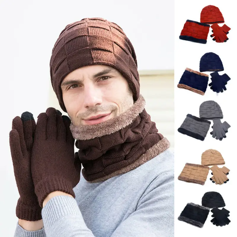 De Brand Nou 3pcs Barbati Femei Knit Beanie Pălărie Cald Iarna Pălărie de Schi Eșarfe, Mănuși, Pălărie, Capac Set de rezistenta la Frig