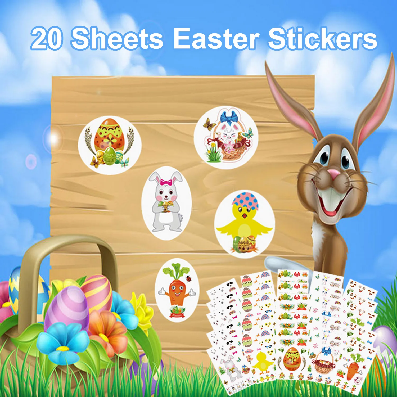 20 de Coli Autocolante Paste Vrac DIY Face Propriul Autocolant Easter Egg Bunny Tipa Stil de Decoratiuni Petrecere Jocuri Consumabile