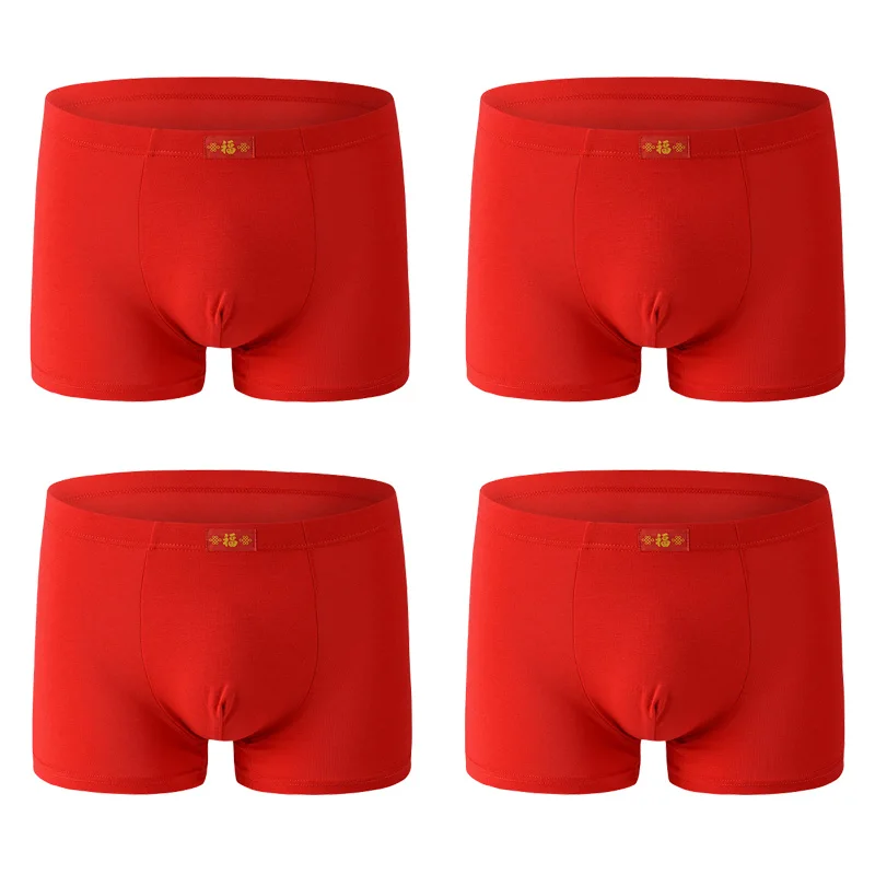 4buc Norocos Roșu Lenjerie intima Barbati Boxeri Confortabil Modal Om Boxer pantaloni Scurți Roșu Clasic Chiloți Respirabil Cueca Dropshipping