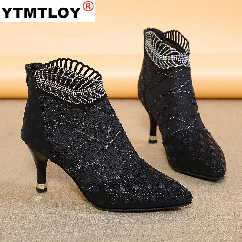 Glezna Cizme pentru Femei Pantofi pentru Femei cu Fermoar Negru Cizme Femei Subțire Tocuri Ascuțite Toe Cizme pentru Femei Pantofi de Stradă