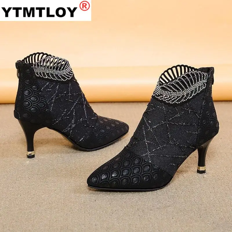 Glezna Cizme pentru Femei Pantofi pentru Femei cu Fermoar Negru Cizme Femei Subțire Tocuri Ascuțite Toe Cizme pentru Femei Pantofi de Stradă