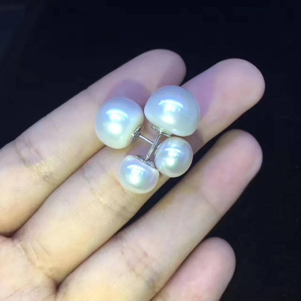 Real natural de apă dulce pearl stud cercei argint 925 mari și mici dimensiuni mixte dublu pearl cercel moda