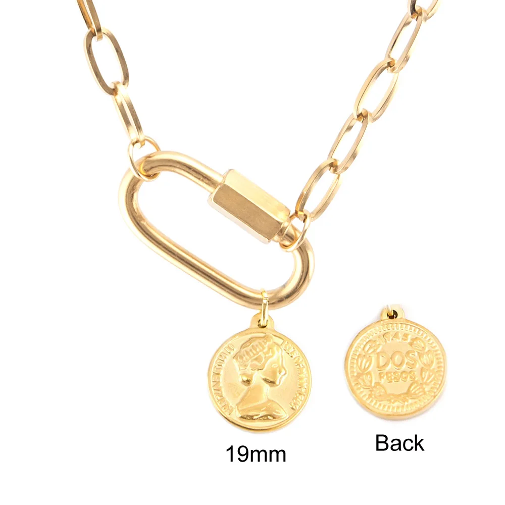 2021 Femei Moneda Norocoasa lacăt greu colier din otel Inoxidabil de culoare de aur puternic Carabină farmec Declarație Collares mult cravată
