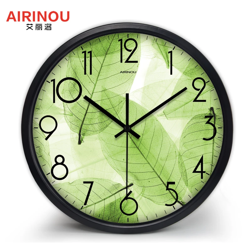 Airinou Nou Design Verde Ceas De Perete Translucid Frunze Natura Destul De Living Sticlă De Cuarț Tăcut Decor Acasă Ceas