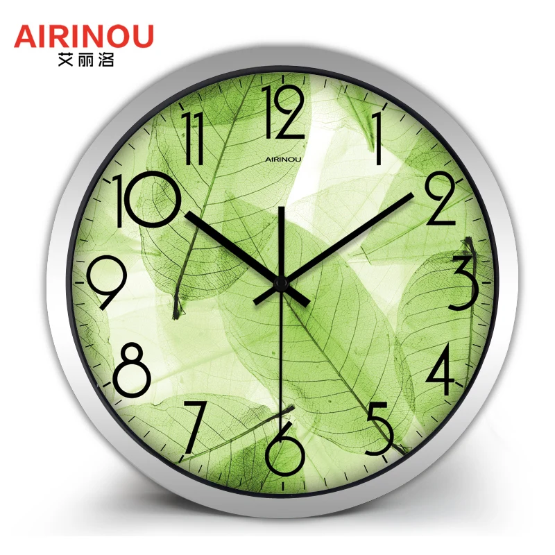 Airinou Nou Design Verde Ceas De Perete Translucid Frunze Natura Destul De Living Sticlă De Cuarț Tăcut Decor Acasă Ceas