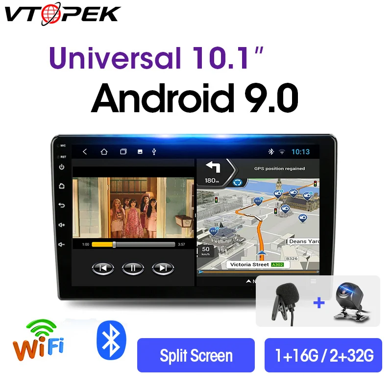 Vtopek 2 Din Android Stereo Auto 2G+32G 9/10.1 Radio Auto Multimedia Player Video de Navigare GPS Pentru Nissan, Kia, Honda, VW 2din Dvd