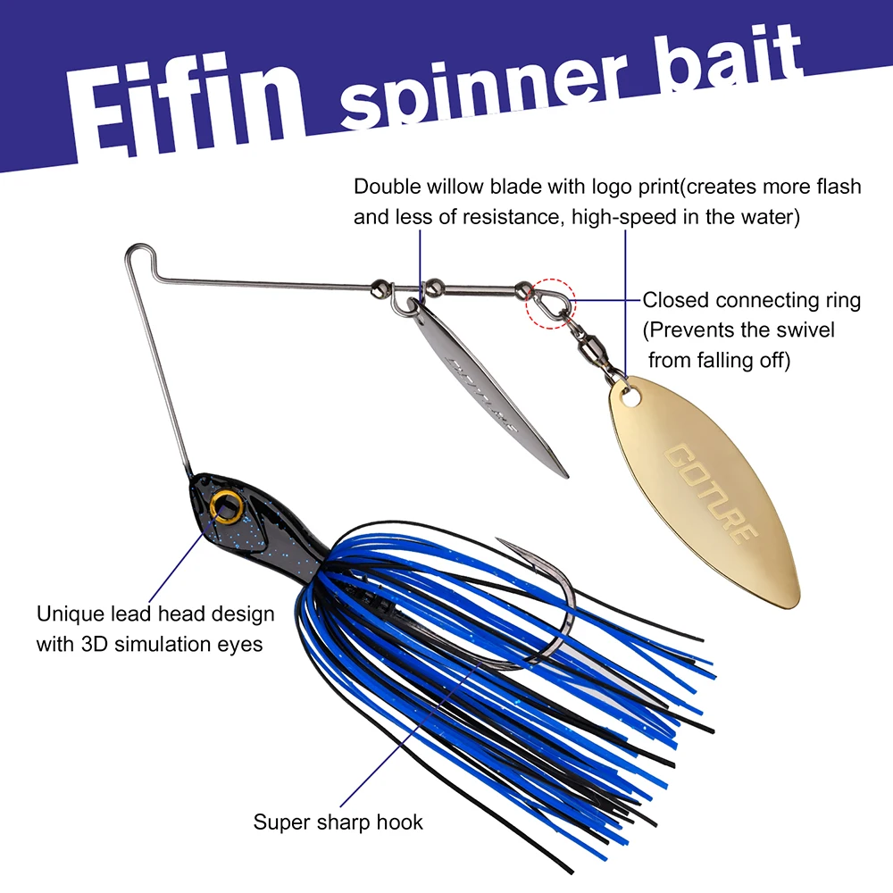 Goture ELFIN Serie de Înaltă Calitate Spinner bait 24g Momeală de Pescuit Jig-Cap Dublu Frunze de Salcie Lame Momeală Artificială Cinci Alegeri