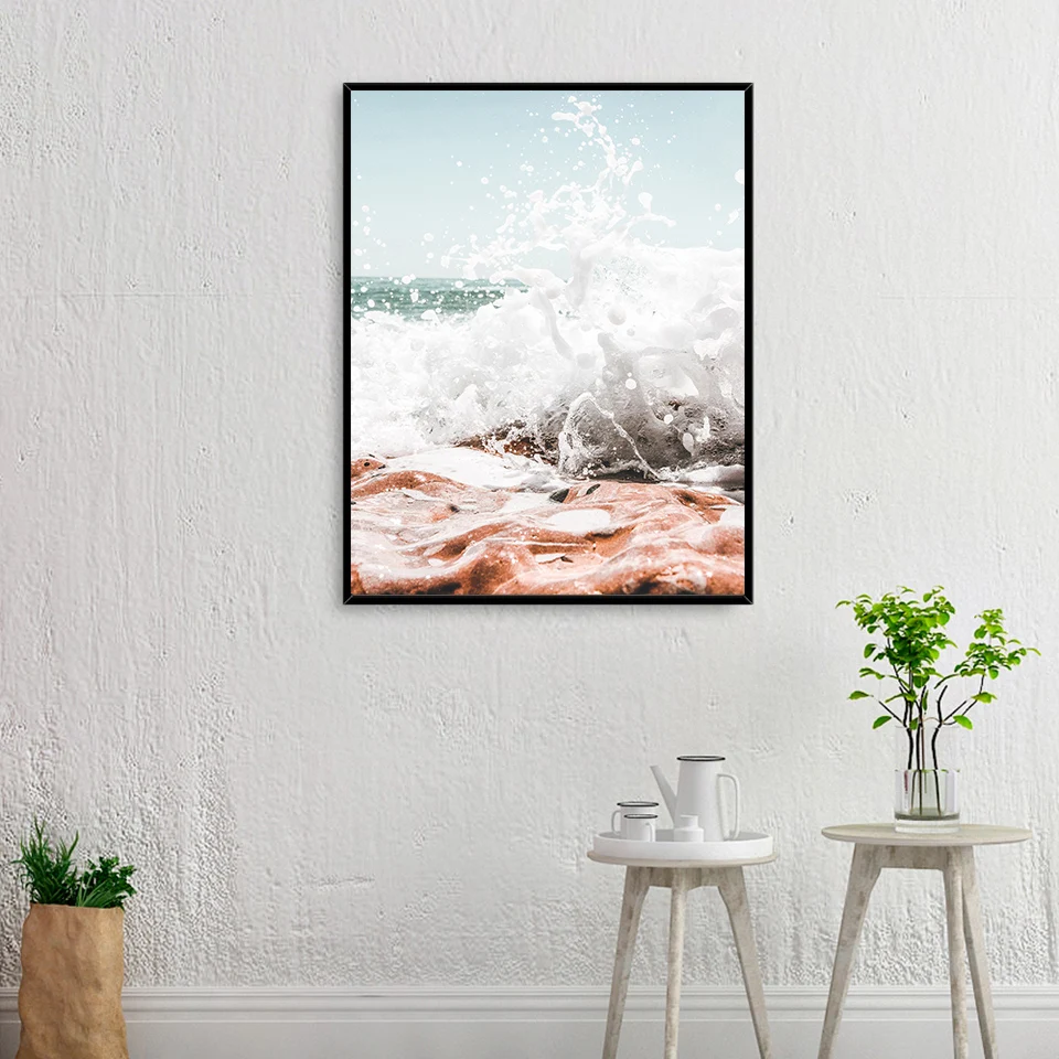 Boho Roz Palma de Călătorie Mașină de Plajă, Deșert, Ocean Arta de Perete Panza Pictura Nordică Postere si Printuri Poze de Perete pentru Camera de zi