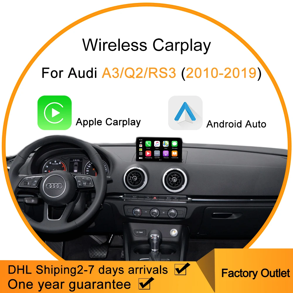 Carwife Wireless Carplay, Android Auto Retrofit Cutie pentru Audi A3/T2/RS3 2010-2019 Airplay Mirrolink Carplay Wireless