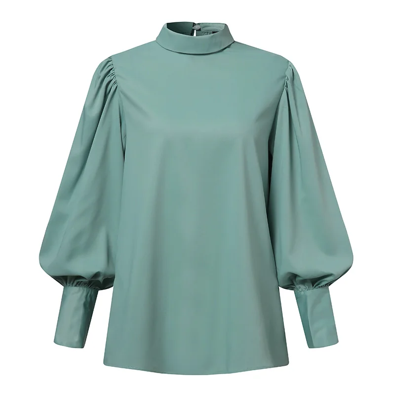 Plus Dimensiune 5XL Celmia Femei Elegante OL Tricou 2021 Moda Bluze de Birou de sex Feminin Stand Guler Topuri Puff Sleeve Solid Casual Blusas